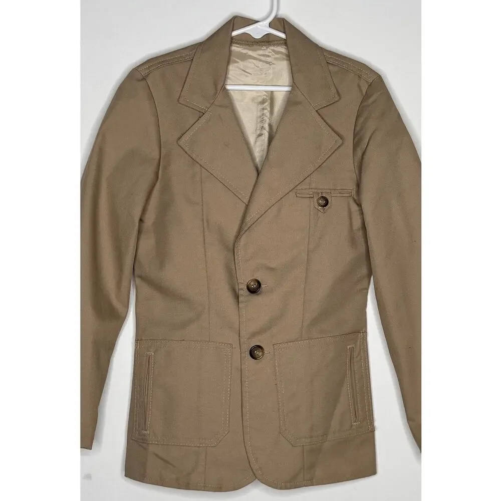 1980s Billy The Kid Boys Khaki Suit Set Jacket Vest Size 8 USA